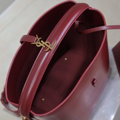 YSL 25S LE 5 À 7 BUCKET 26 IN DARK BURGUNDY CALFSKIN GOLD HARDWARE
