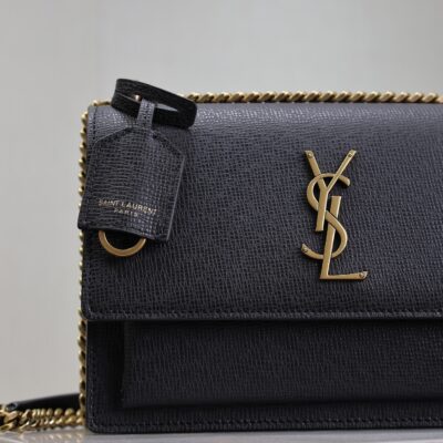 img_f8c0bdc9_20241204_i1733284526_4810_0_jpg YSL 25S SUNSET MEDIUM 22 IN BLACK GRAINED CALFSKIN GOLD HARDWRE
