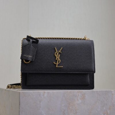 img_f8c0bdc9_20241204_i1733284526_7042_2_jpg YSL 25S SUNSET MEDIUM 22 IN BLACK GRAINED CALFSKIN GOLD HARDWRE