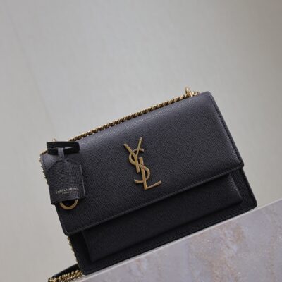 img_f8c0bdc9_20241204_i1733284527_2610_5_jpg YSL 25S SUNSET MEDIUM 22 IN BLACK GRAINED CALFSKIN GOLD HARDWRE