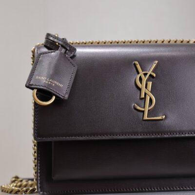 YSL 25S SUNSET BAG 22 IN COFEE BROWN CALFSKIN GOLD HARDWRE