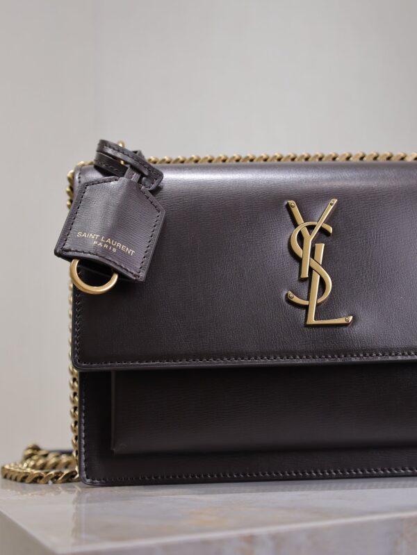 YSL 25S SUNSET BAG 22 IN COFEE BROWN CALFSKIN GOLD HARDWRE