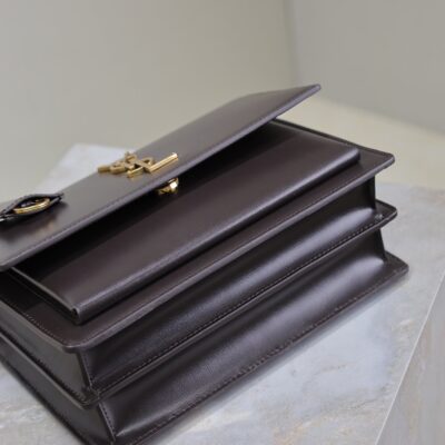 YSL 25S SUNSET BAG 22 IN COFEE BROWN CALFSKIN GOLD HARDWRE