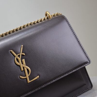 YSL 25S SUNSET BAG 22 IN COFEE BROWN CALFSKIN GOLD HARDWRE