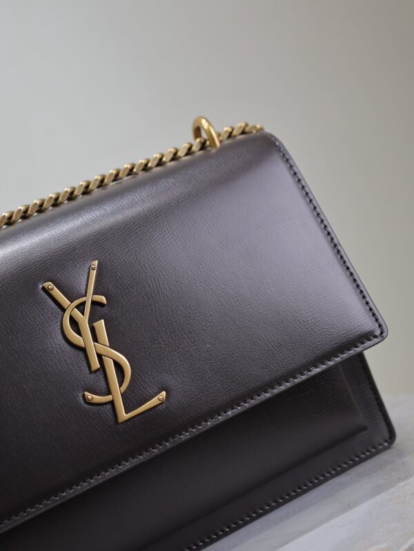 YSL 25S SUNSET BAG 22 IN COFEE BROWN CALFSKIN GOLD HARDWRE