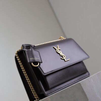 YSL 25S SUNSET BAG 22 IN COFEE BROWN CALFSKIN GOLD HARDWRE