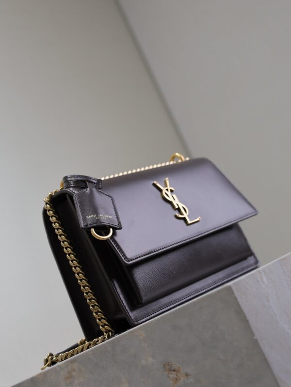 YSL 25S SUNSET BAG 22 IN COFEE BROWN CALFSKIN GOLD HARDWRE