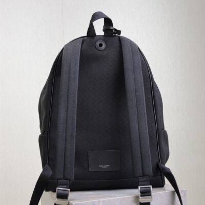 CITY BACKPACK 38 IN BLACK CANVAS WITH WHITE EMBROIDED LOGO