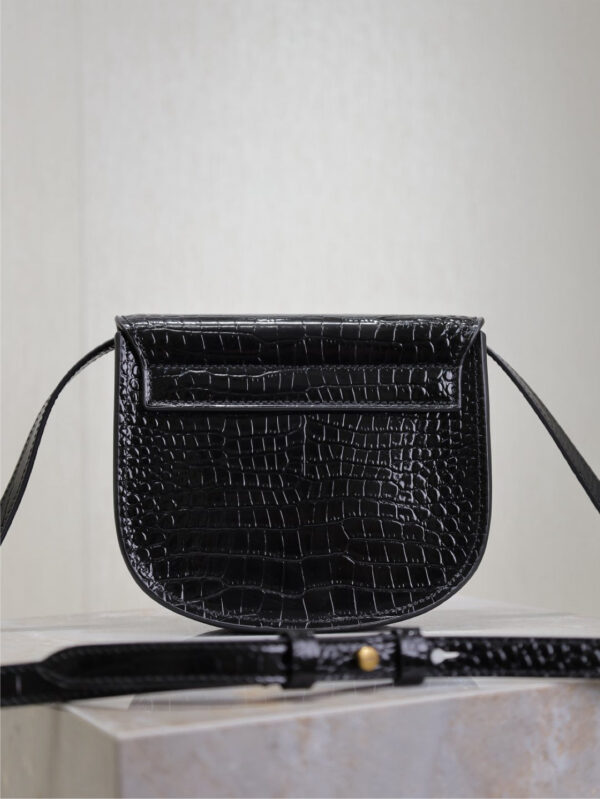 KAIA SMALL CROCODILE PATTERN BAG 18 IN BLACK GLOSSY CALFSKIN COPPER HARDWARE