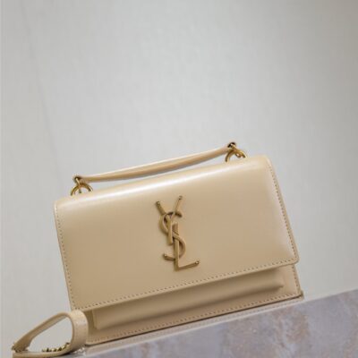 SUNSET SMALL BAG 19 IN BEIGE CALFSKIN GOLD HARDWARE
