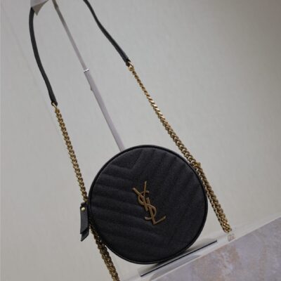 VINYLE SMALL ROUND BAG 17 IN BLACK CAVIAR LEATHER GOLD HARDWARE