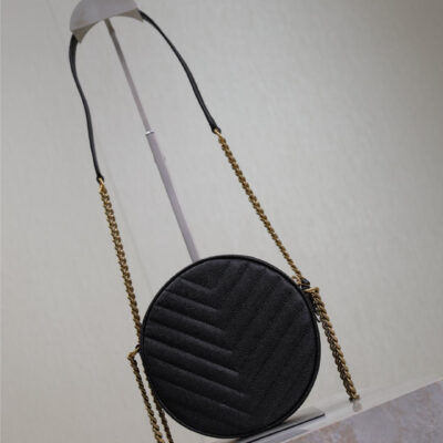 VINYLE SMALL ROUND BAG 17 IN BLACK CAVIAR LEATHER GOLD HARDWARE