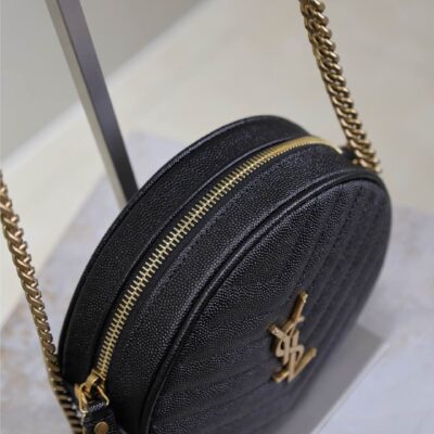 VINYLE SMALL ROUND BAG 17 IN BLACK CAVIAR LEATHER GOLD HARDWARE
