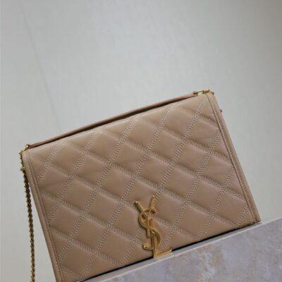 BECKY 25 IN MEDIUM BROWN QUILTED LAMBSKIN GOLD HARDWARE