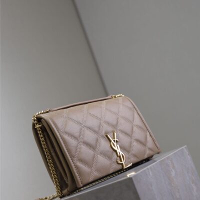 BECKY 22 IN MEDIUM BROWN QUILTED LAMBSKIN GOLD HARDWARE