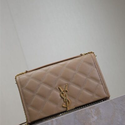 BECKY 22 IN MEDIUM BROWN QUILTED LAMBSKIN GOLD HARDWARE