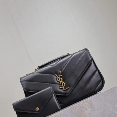 LOULOU SMALL 24 IN BLACK SHEEPSKIN GOLD HARDWARE