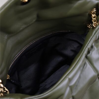 YSL 25S LOULOU PUFFER GM 35 IN DARK OLIVE CALFSKIN GOLD HARDWARE
