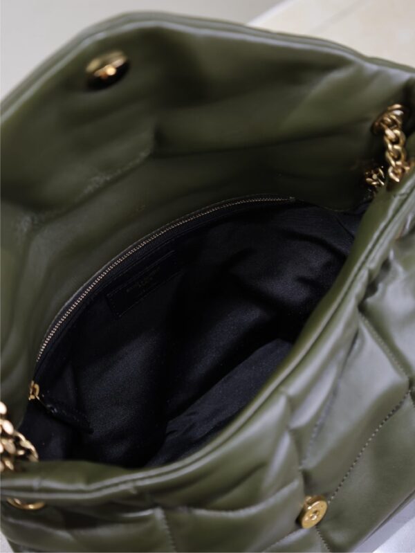 YSL 25S LOULOU PUFFER GM 35 IN DARK OLIVE CALFSKIN GOLD HARDWARE