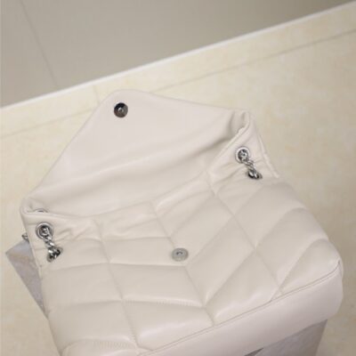 YSL 25S LOULOU PUFFER GM 35 IN SMOKEY TAUPE CALFSKIN SILVER HARDWARE