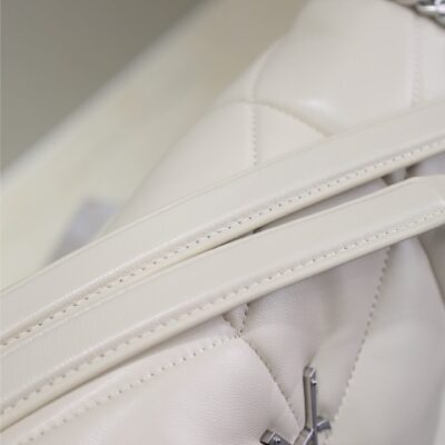 YSL 25S LOULOU PUFFER GM 35 IN SMOKEY TAUPE CALFSKIN SILVER HARDWARE