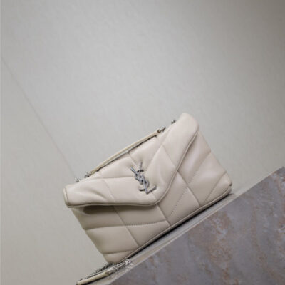 img_f8c0bdc9_20241228_i1735371981435_8710_0_1_jpg YSL 25S LOULOU PUFFER MINI 23 IN SMOKEY TAUPE CALFSKIN SILVER HARDWRE