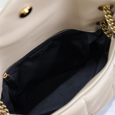 YSL 25S LOULOU PUFFER MM 29 IN BROWN CALFSKIN GOLD HARDWRE