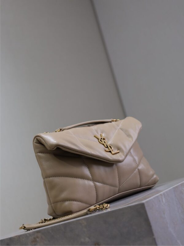 YSL 25S LOULOU PUFFER MINI 23 IN BROWN CALFSKIN GOLD HARDWRE