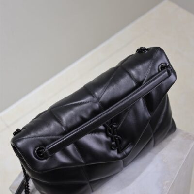 YSL 25S LOULOU PUFFER GM 35 IN BLACK CALFSKIN BLACK HARDWARE