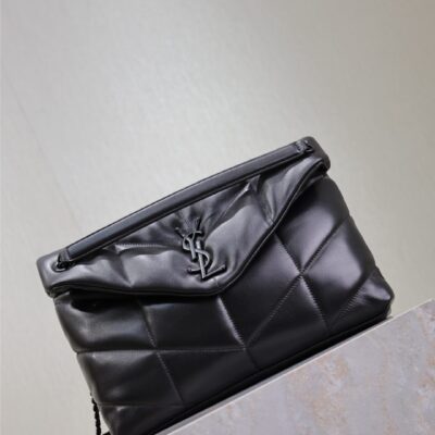 YSL 25S LOULOU PUFFER GM 35 IN BLACK CALFSKIN BLACK HARDWARE