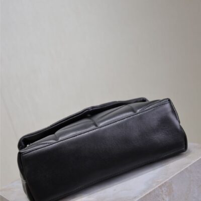 YSL 25S LOULOU PUFFER MM 29 IN BLACK CALFSKIN BLACK HARDWARE