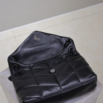 YSL 25S LOULOU PUFFER MM 29 IN BLACK CALFSKIN BLACK HARDWARE