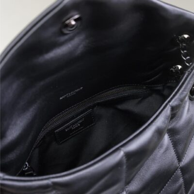 YSL 25S LOULOU PUFFER MM 29 IN BLACK CALFSKIN BLACK HARDWARE