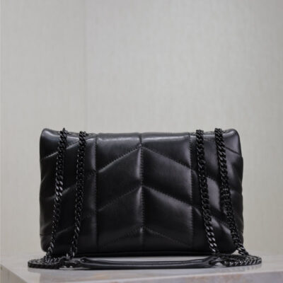 YSL 25S LOULOU PUFFER MINI 23 IN BLACK CALFSKIN BLACK HARDWARE