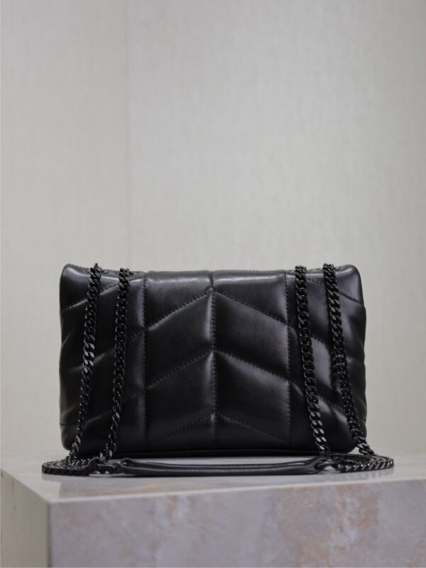 YSL 25S LOULOU PUFFER MINI 23 IN BLACK CALFSKIN BLACK HARDWARE