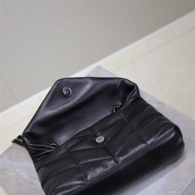 YSL 25S LOULOU PUFFER MINI 23 IN BLACK CALFSKIN BLACK HARDWARE