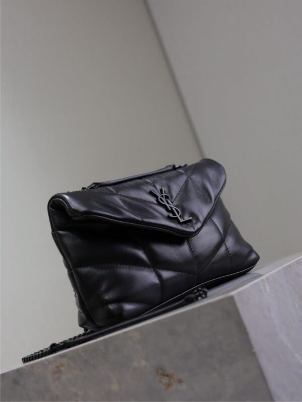 YSL 25S LOULOU PUFFER MINI 23 IN BLACK CALFSKIN BLACK HARDWARE