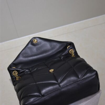 YSL 25S LOULOU PUFFER GM 35 IN BLACK CALFSKIN GOLD HARDWRE