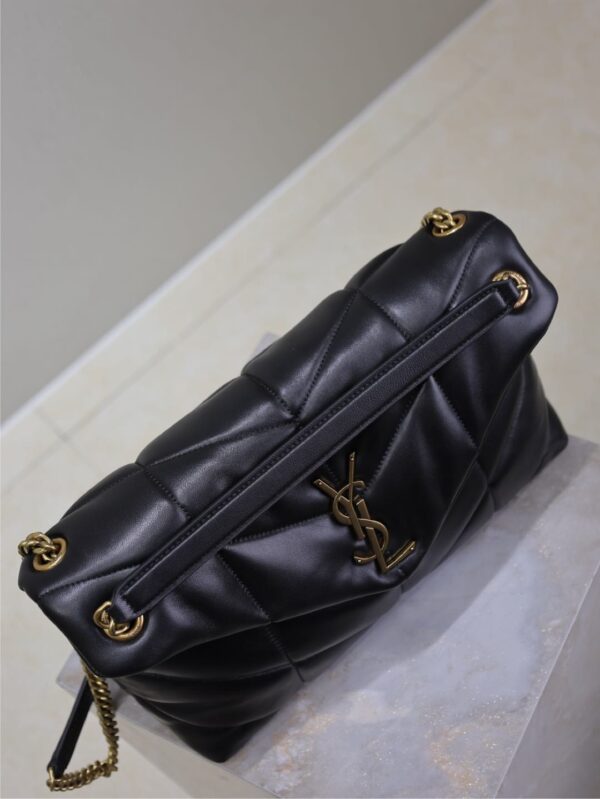 YSL 25S LOULOU PUFFER GM 35 IN BLACK CALFSKIN GOLD HARDWRE