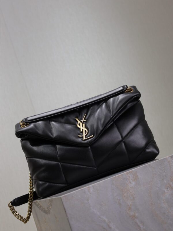 YSL 25S LOULOU PUFFER GM 35 IN BLACK CALFSKIN GOLD HARDWARE