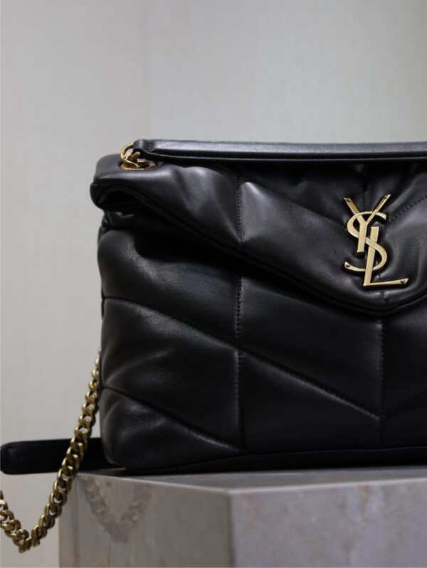 YSL 25S LOULOU PUFFER GM 35 IN BLACK CALFSKIN GOLD HARDWRE