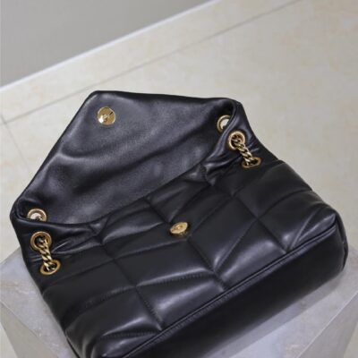 YSL 25S LOULOU PUFFER MM 29 IN BLACK CALFSKIN GOLD HARDWARE
