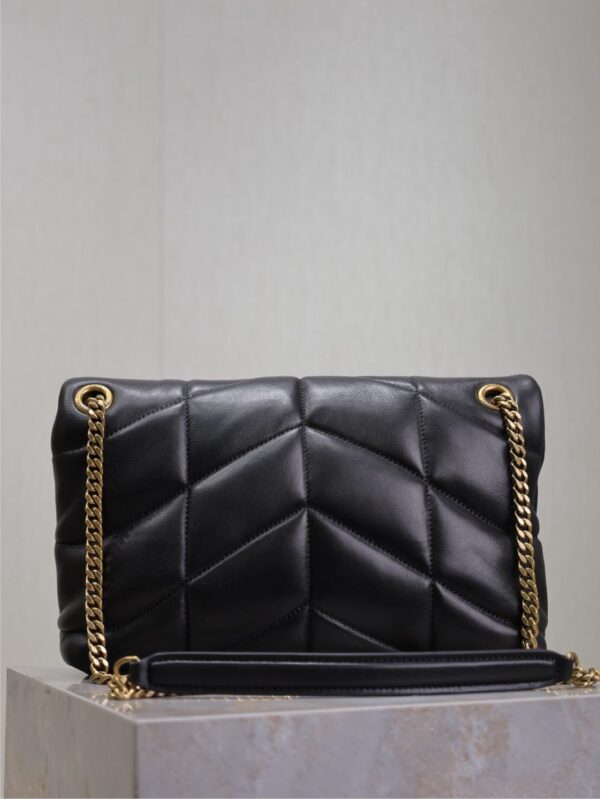 YSL 25S LOULOU PUFFER MM 29 IN BLACK CALFSKIN GOLD HARDWRE