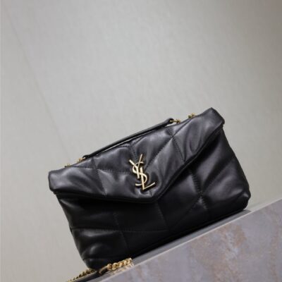 YSL 25S LOULOU PUFFER MINI 23 IN BLACK CALFSKIN GOLD HARDWRE