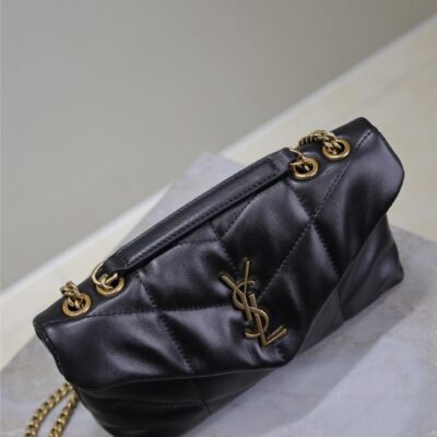 YSL 25S LOULOU PUFFER MINI 23 IN BLACK CALFSKIN GOLD HARDWRE