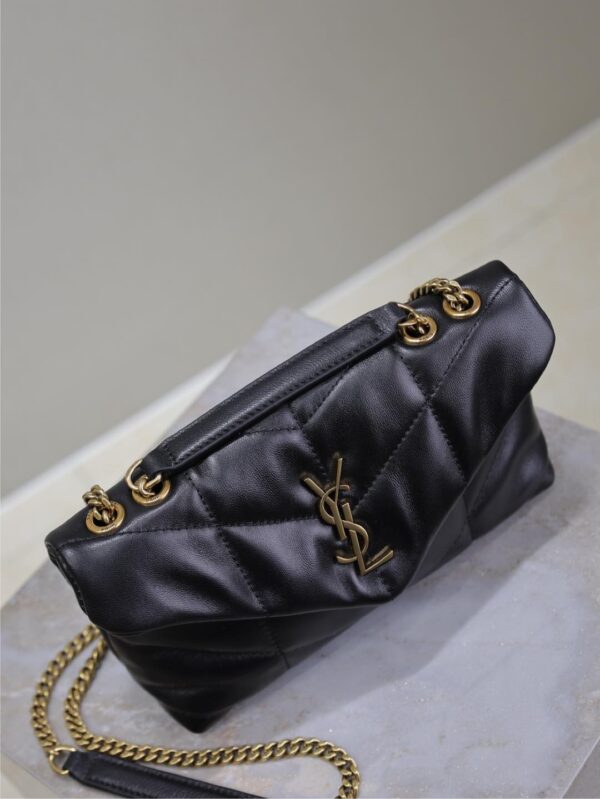 YSL 25S LOULOU PUFFER MINI 23 IN BLACK CALFSKIN GOLD HARDWARE
