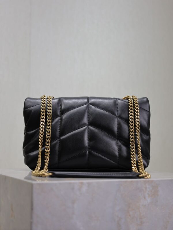 YSL 25S LOULOU PUFFER MINI 23 IN BLACK CALFSKIN GOLD HARDWARE