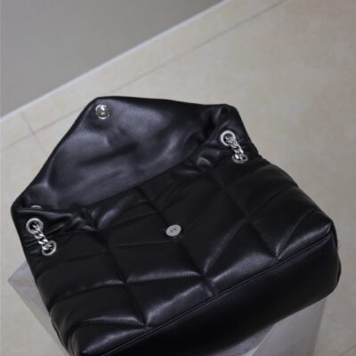 YSL 25S LOULOU PUFFER GM 35 IN BLACK CALFSKIN SILVER HARDWARE