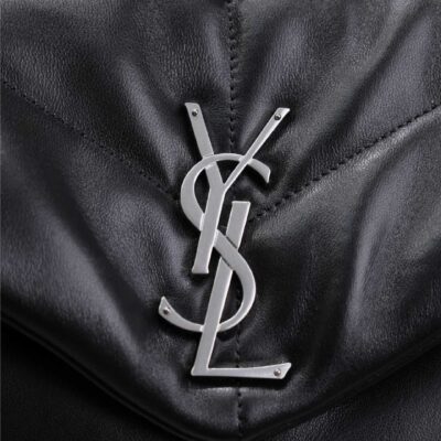 YSL 25S LOULOU PUFFER GM 35 IN BLACK CALFSKIN SILVER HARDWARE