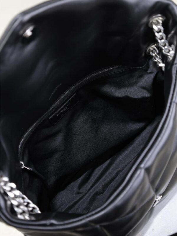 YSL 25S LOULOU PUFFER GM 35 IN BLACK CALFSKIN SILVER HARDWRE
